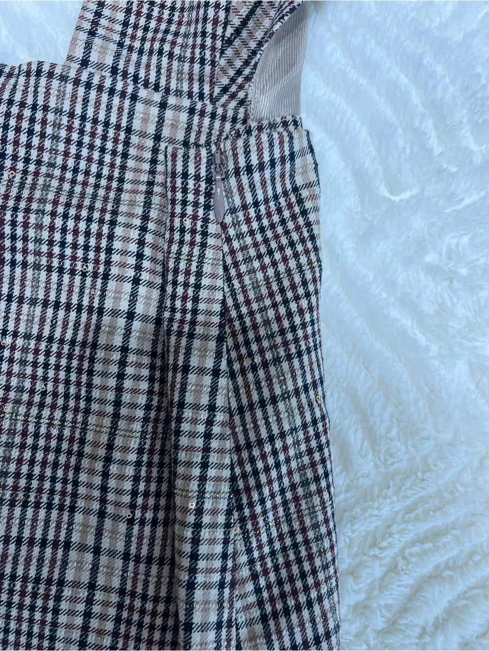 Zara Plaid Pinafore Mini Dress Size S Deep V Sleeveless Jumper Side Zip Tweed - Picture 6 of 9